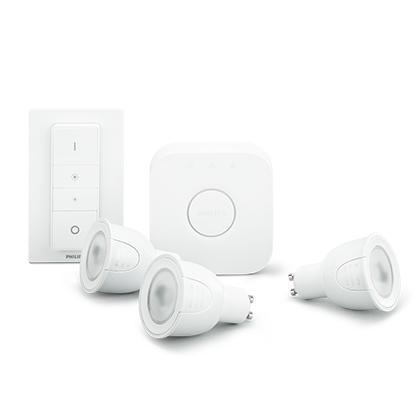 PHILIPS Hue White & Color Ambiance set me 3 eksypnoys lamptires 6.5W GU10 + Philips Hue Bridge + diakopths Dimmer