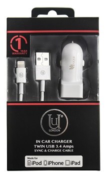 Uunique Dual USB car charger Sync & Charge Cable