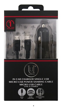 Uunique single USB Car charger with micro USB & Power sharing cable