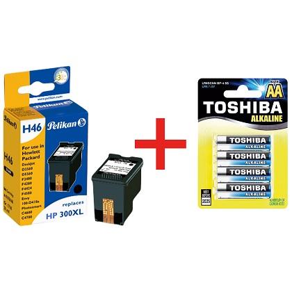 PELIKAN ink H46 black + TOSHIBA alkaline batteries LR06 AA