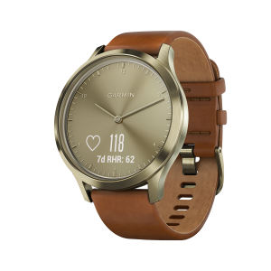 GARMIN Smartwatch Vivomove HR Premium Medium Χρυσαφί με ανοιχτό καφέ λουράκι