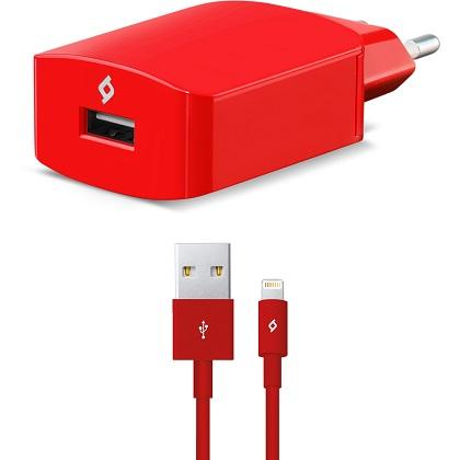 TTEC fortisths taksidiou Speedcharger 2.1A + kalwdio Lightning kokkino