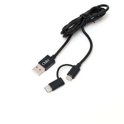 kalwdio USB OSIO Combo USB se Micro USB kai Type C 1 metro mayro 