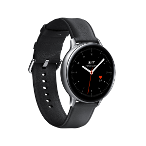 SAMSUNG Galaxy Watch Active2 Bluetooth 44mm Stainless Steel Silver με δερμάτινο μαύρο λουράκι