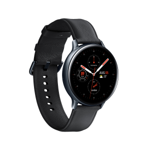 SAMSUNG Galaxy Watch Active2 4G 44mm Stainless Steel Black με δερμάτινο λουράκι