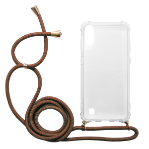Διάφανη θήκη Crossbody INOS για το SAMSUNG Galaxy A10 με καφέ κορδόνι