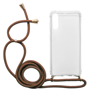 Διάφανη θήκη Crossbody INOS για το SAMSUNG Galaxy A50 με καφέ κορδόνι