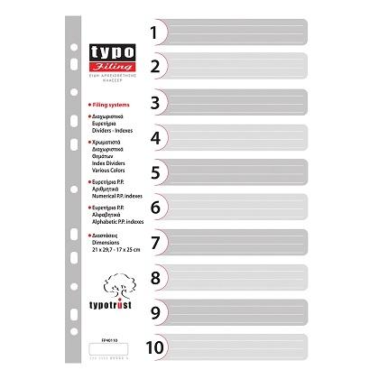 TYPOTRAST Plastic Separator Index Numbers 1- 10