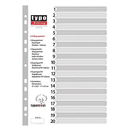 TYPOTRAST Plastic Separator Index Numbers 1- 20