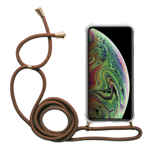 Διάφανη θήκη Crossbody INOS για τα iPhone X/ Xs με καφέ κορδόνι