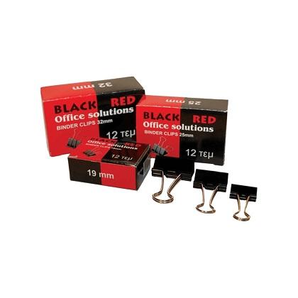  Metal clips Double Clip No 1 19mm BLACK RED (12 Pieces) Black