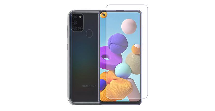 Transparent case + COSY screen protection glass for SAMSUNG Galaxy A21