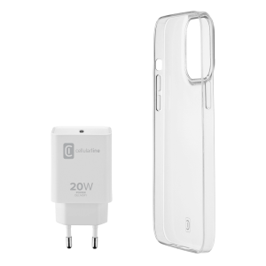 Πακέτο CELLULAR LINE Φορτιστής Ταξιδίου USB-C 20W + Διάφανη Θήκη για iPhone 13