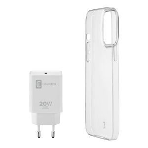 Πακέτο CELLULAR LINE Φορτιστής Ταξιδίου USB-C 20W + Διάφανη Θήκη για iPhone 13 Pro Max
