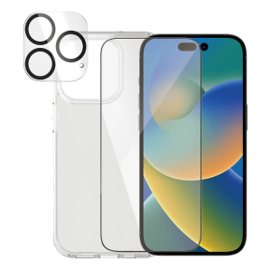 Γυαλί Προστασίας Κάμερας + Διάφανη Θήκη Hard Case + Γυαλί Προστασίας Οθόνης με Πλαίσιο για iPhone 14 Pro PANZERGLASS