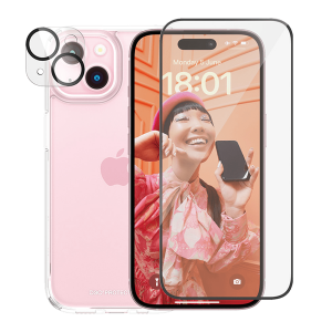 Γυαλί Προστασίας Κάμερας + Διάφανη Θήκη Hard Case + Γυαλί Προστασίας Οθόνης με Πλαίσιο για iPhone 15 PANZERGLASS