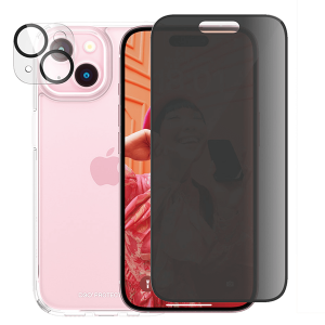 Γυαλί Προστασίας Κάμερας + Διάφανη Θήκη Hard Case + Γυαλί Προστασίας Οθόνης με Πλαίσιο Privacy για iPhone 15 PANZERGLASS