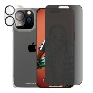 Γυαλί Προστασίας Κάμερας + Διάφανη Θήκη Hard Case + Γυαλί Προστασίας Οθόνης με Πλαίσιο Privacy για iPhone 15 Pro Max PANZERGLASS