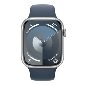 APPLE Watch Series 9 GPS 45mm Silver Aluminium Case με Storm Blue Sport Band Medium/ Large Smartwatch